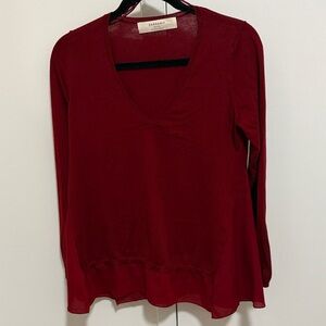 Zara Knit Sweater with Long Sleeves, V Neckline & Fabric Insert. Size medium.